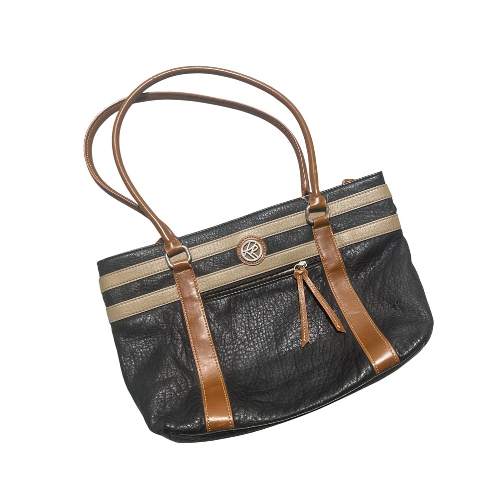 Classic Black Structured Tote – Tan Trim, Minimalist Quiet Luxury Purse Everyday